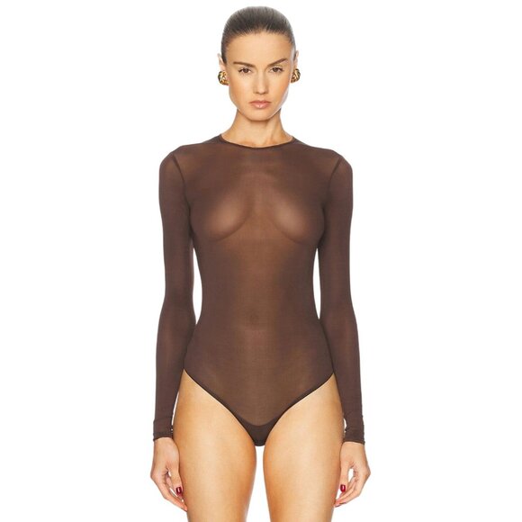 WARDROBE.NYC Sheer Bodysuit in Dark Brown Small New Womens Long Sleeve Top - Picture 3 of 14
